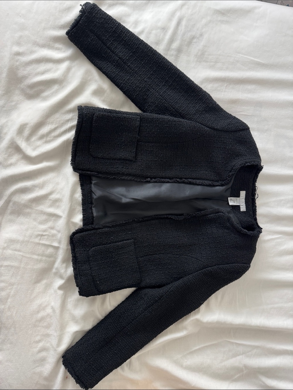 Black Women's Tweed Open-Front Jacket
